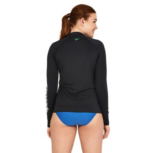 Maillot dermoprotecteur manches longues et demi fermeture éclair pour femmes, noir
