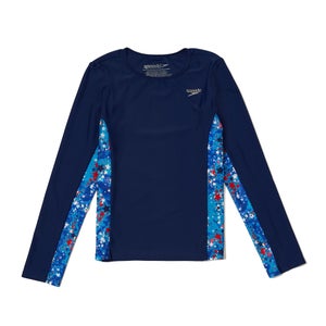 Girl's Long Sleeve Printed Splice Rashguard Red