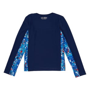 Girl's Long Sleeve Printed Splice Rashguard Red