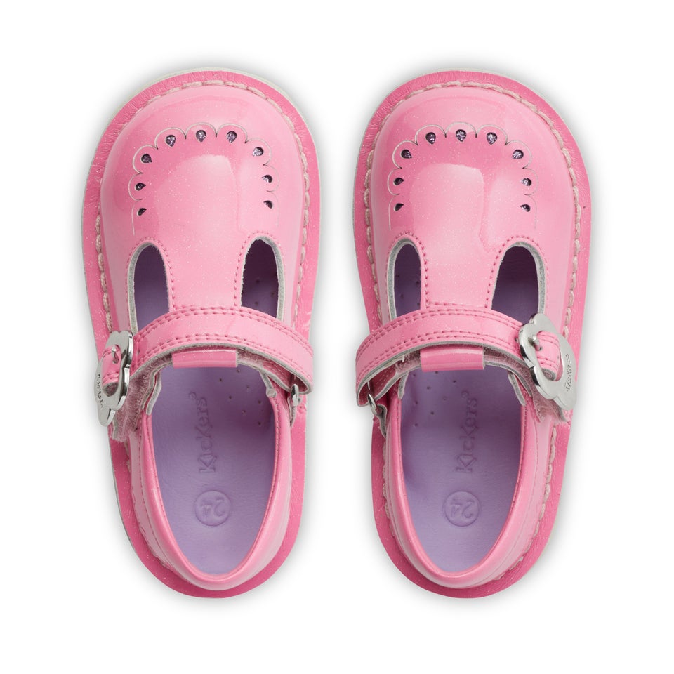 Infant Girls Kick Fleur T-Bar Leather Pink