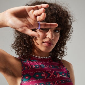 Women's Red Point Cropped Tank - Dark Turquoise/Pink