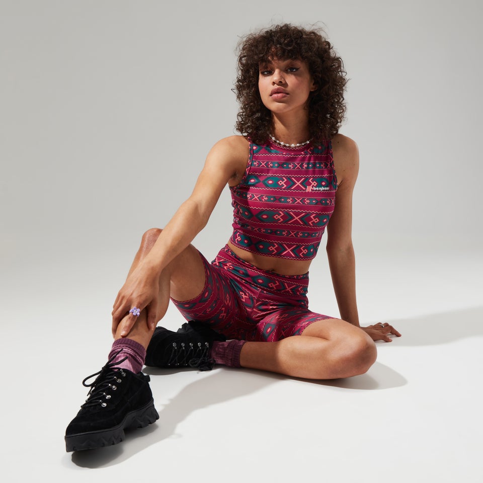 Women's Red Point Cropped Tank - Dark Turquoise/Pink