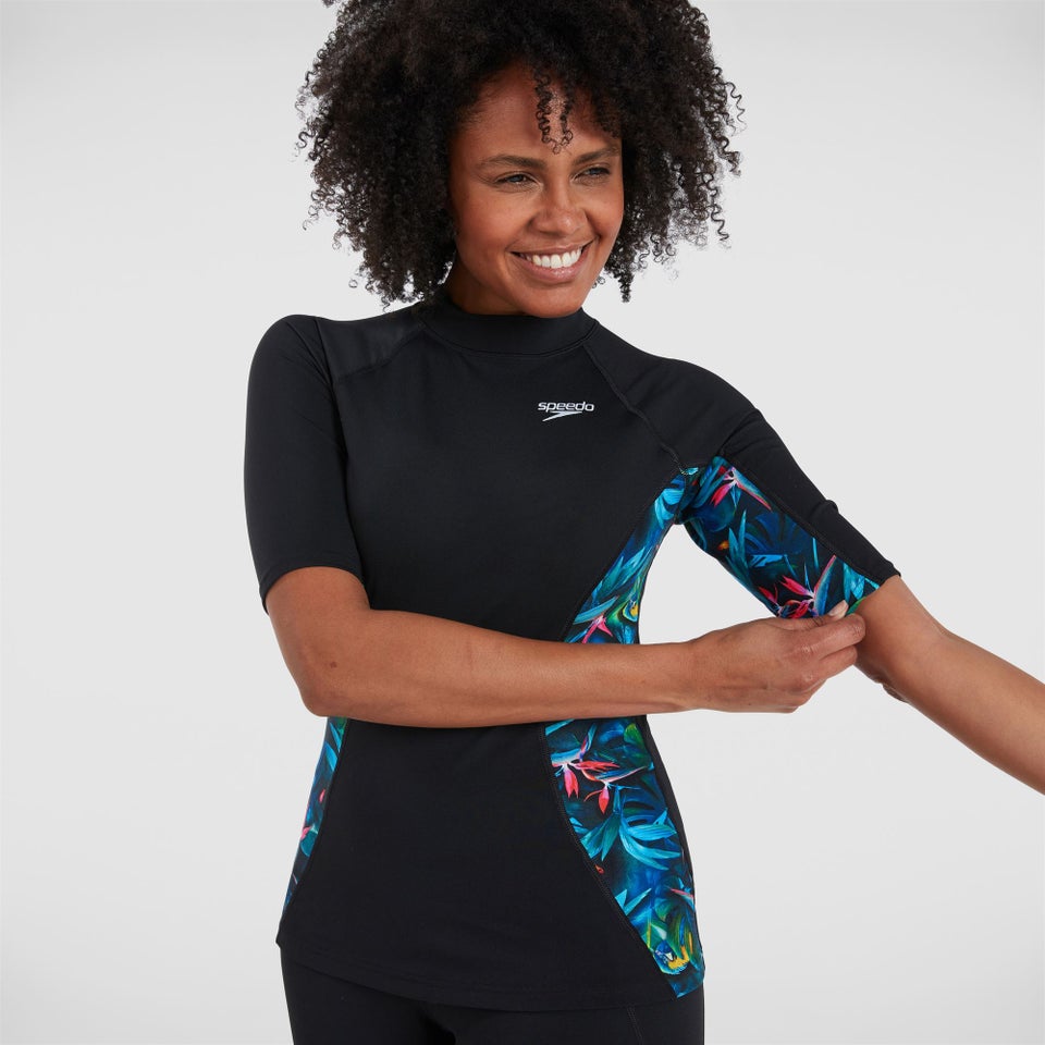 Women's Printed Short Sleeved Sun Protection Top Black/Pink