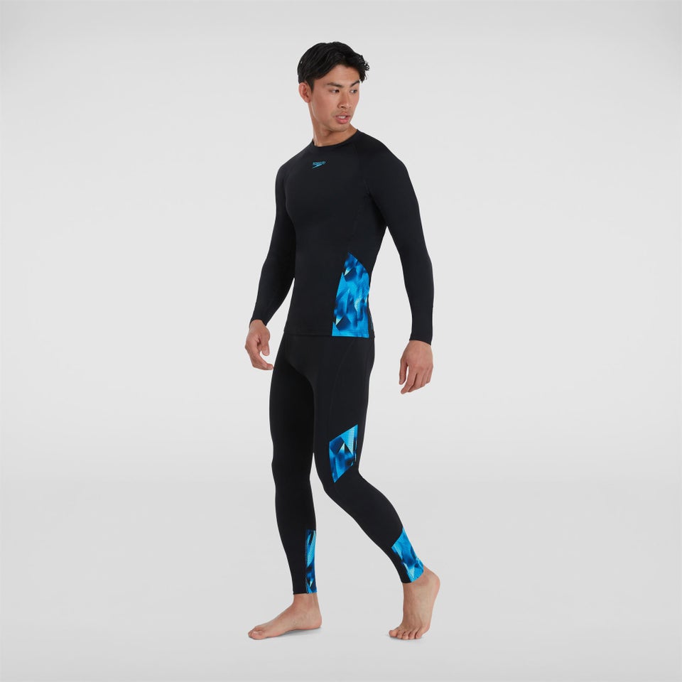 Men's Printed Long Sleeved Sun Protection Top Black/Blue