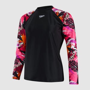 Bedrucktes langärmliges Sonnenschutz-Top Schwarz/Pink für Damen