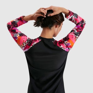 Bedrucktes langärmliges Sonnenschutz-Top Schwarz/Pink für Damen