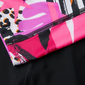 Bedrucktes langärmliges Sonnenschutz-Top Schwarz/Pink für Damen