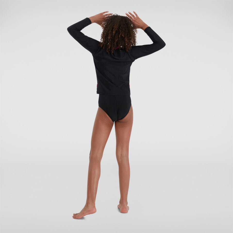 Bedrucktes langärmliges Rash Top Schwarz/Pink für Mädchen