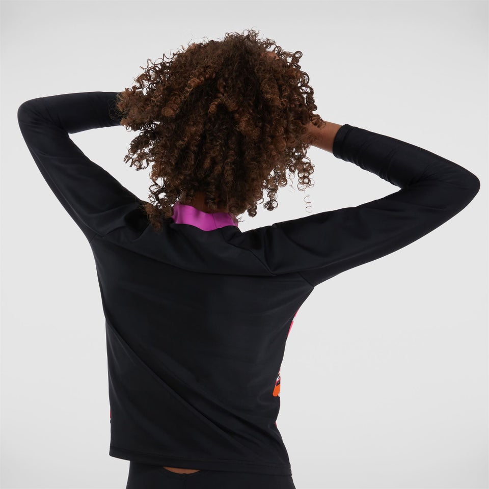 Bedrucktes langärmliges Rash Top Schwarz/Pink für Mädchen