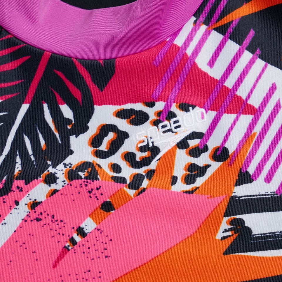 Bedrucktes langärmliges Rash Top Schwarz/Pink für Mädchen