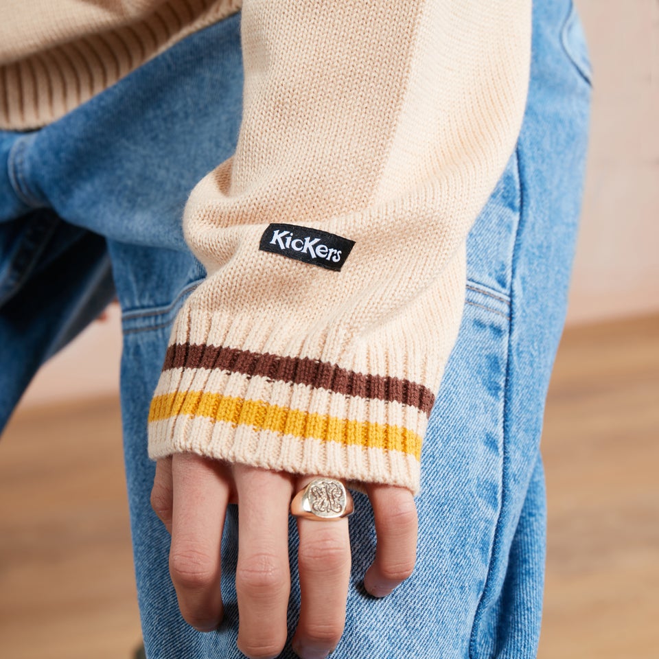 Men's Stripe V Neck Knit Ecru