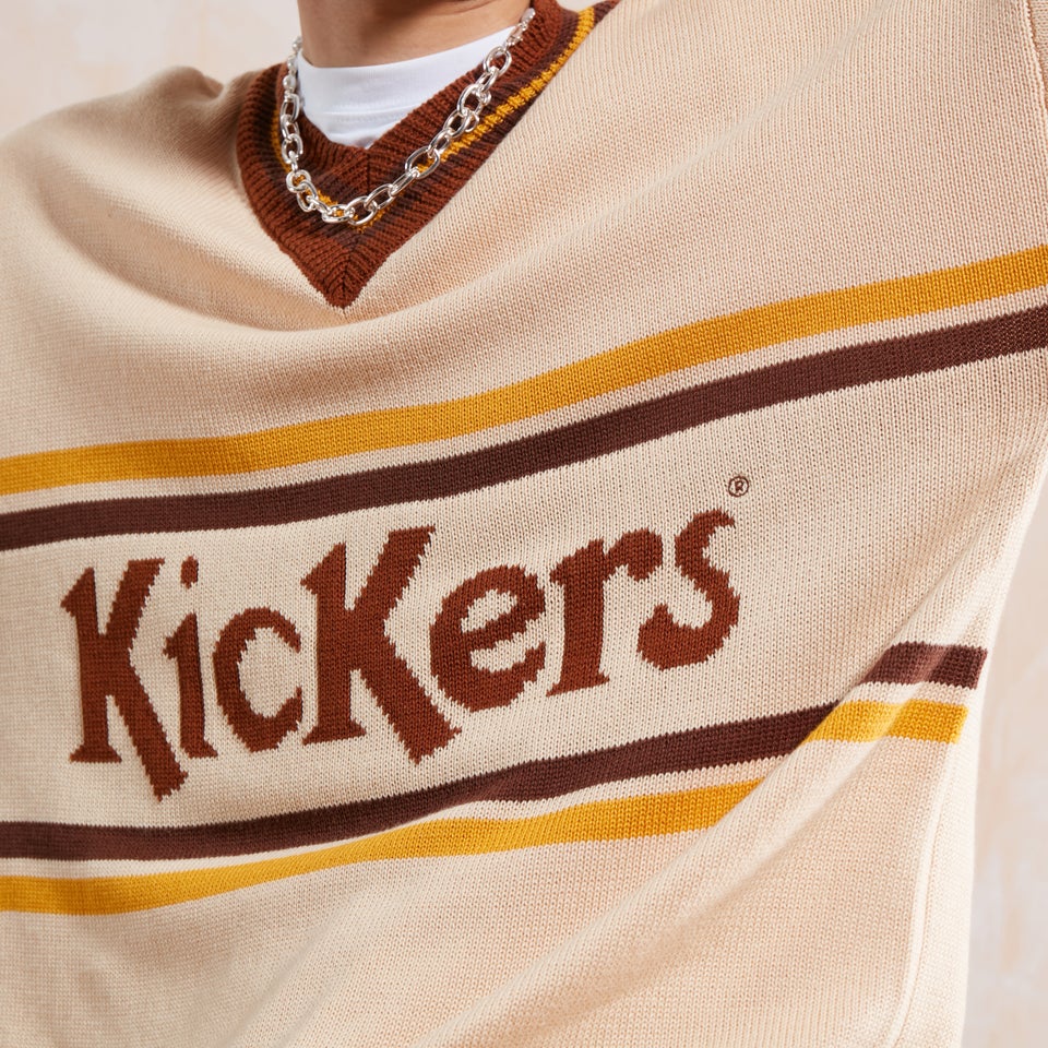 Men's Stripe V Neck Knit Ecru