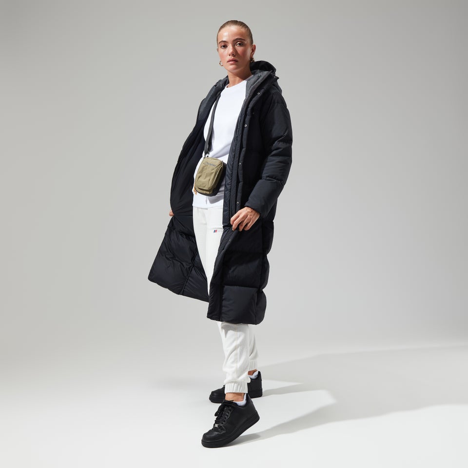 Women's Saffren Down Duster Hooded Jacket - Black