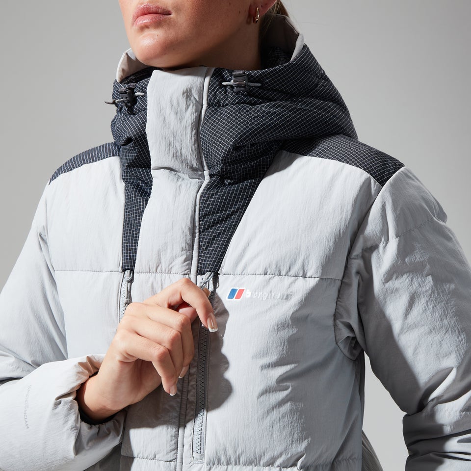 Women's Saffren Down Duster Hooded Jacket - Light Grey/Black