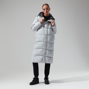 Women's Saffren Down Duster Hooded Jacket - Light Grey/Black