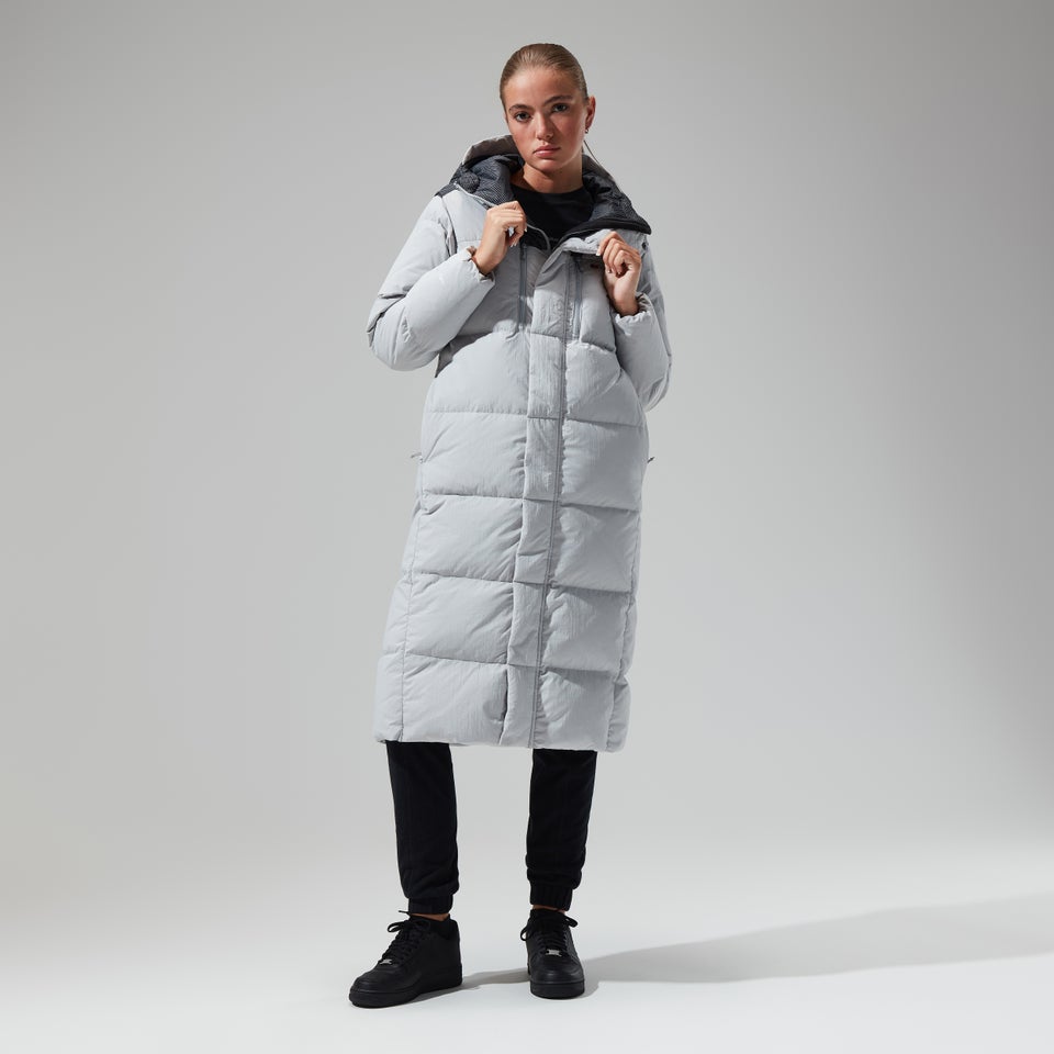 Women's Saffren Down Duster Hooded Jacket - Light Grey/Black