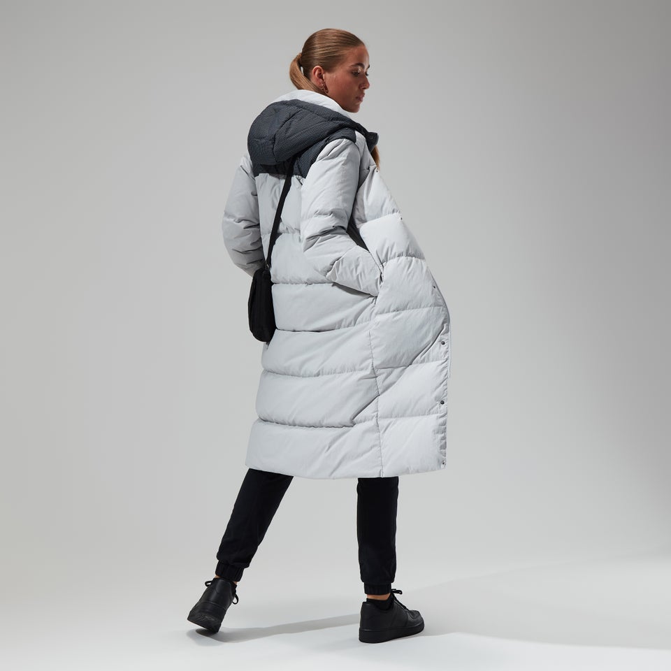 Women's Saffren Down Duster Hooded Jacket - Light Grey/Black
