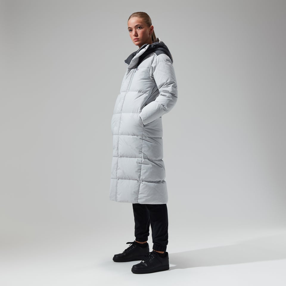 Women's Saffren Down Duster Hooded Jacket - Light Grey/Black