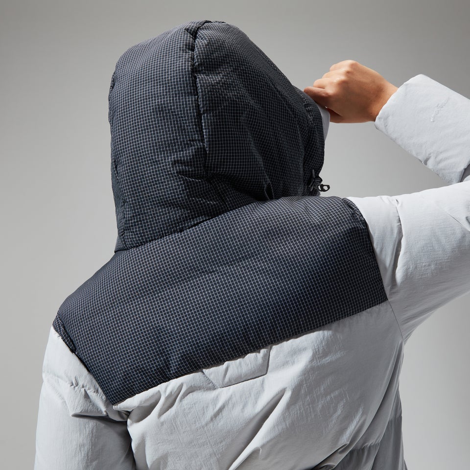 Women's Saffren Down Duster Hooded Jacket - Light Grey/Black