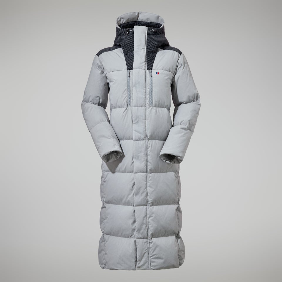 Women's Saffren Down Duster Hooded Jacket - Light Grey/Black