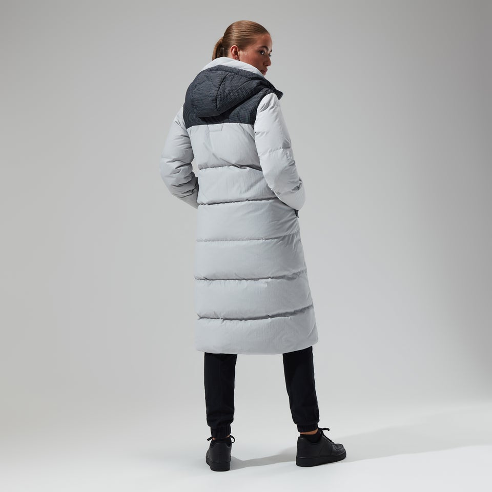 Women's Saffren Down Duster Hooded Jacket - Light Grey/Black