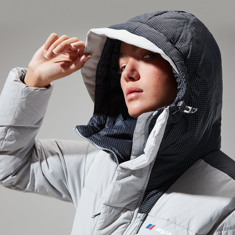 Women's Saffren Down Duster Hooded Jacket - Light Grey/Black