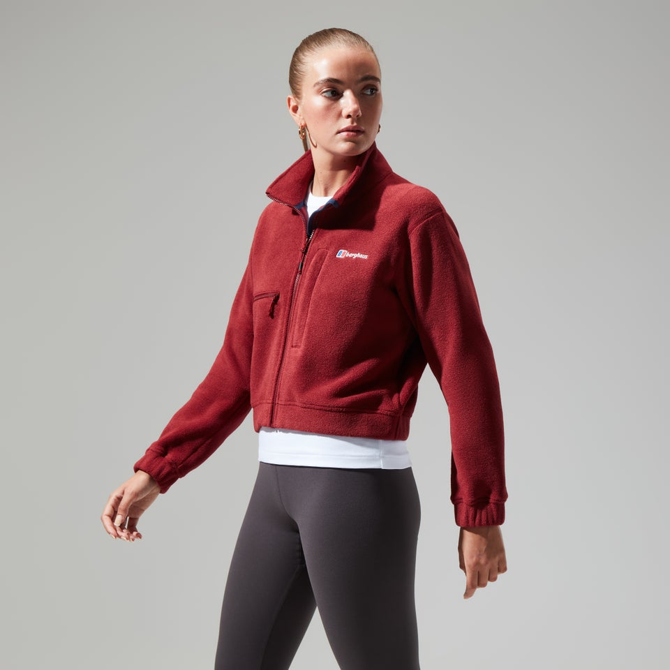 Women's Urban Cropped Co-ord Fleece Jacket - Dark Red