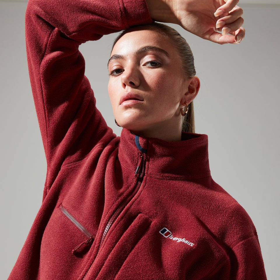 Women's Urban Cropped Co-ord Fleece Jacket - Dark Red