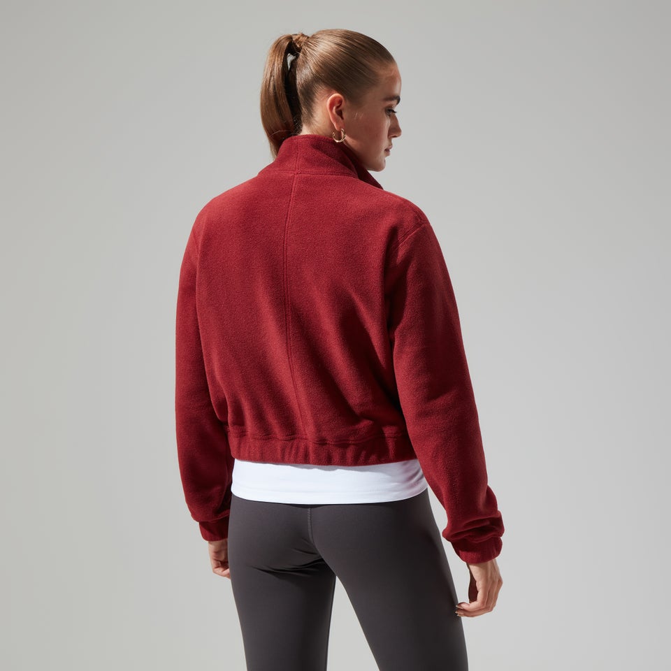 Women's Urban Cropped Co-ord Fleece Jacket - Dark Red