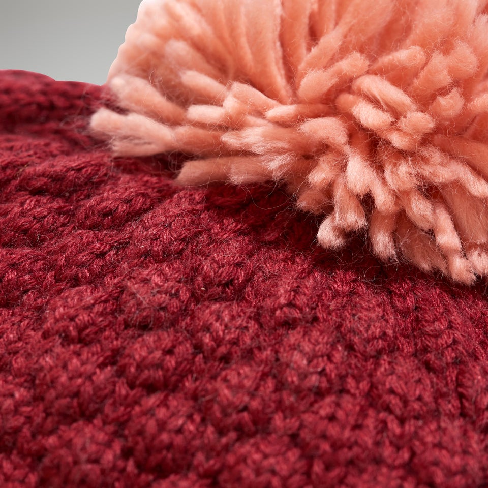 Bobble Beanie für Damen - Dunkelrot/Pink