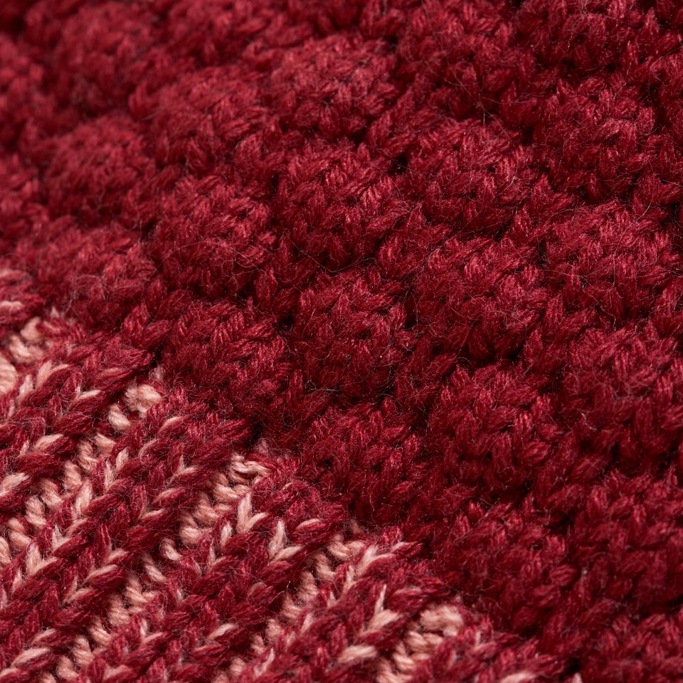 Bobble Beanie für Damen - Dunkelrot/Pink