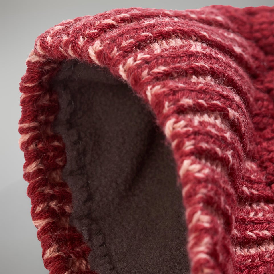 Bobble Beanie für Damen - Dunkelrot/Pink