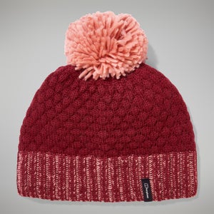 Bobble Beanie für Damen - Dunkelrot/Pink