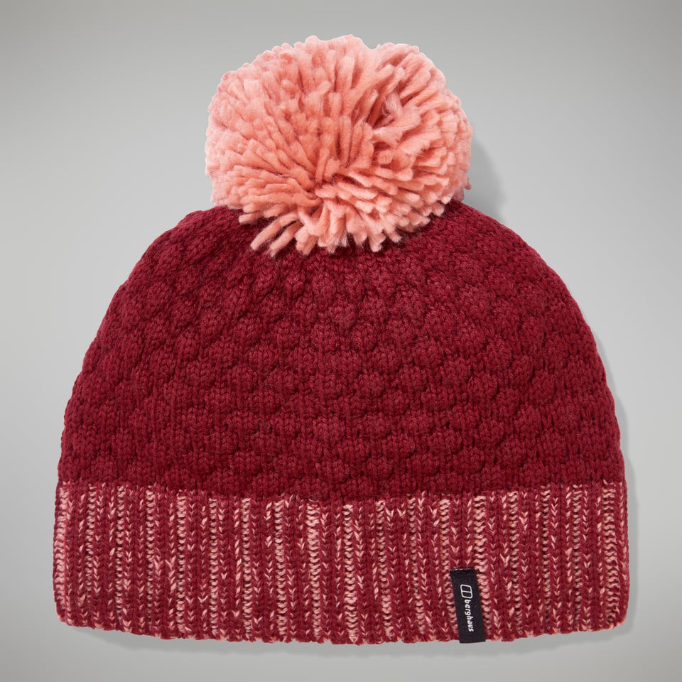 Bobble Beanie für Damen - Dunkelrot/Pink