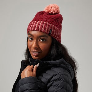 Bobble Beanie für Damen - Dunkelrot/Pink