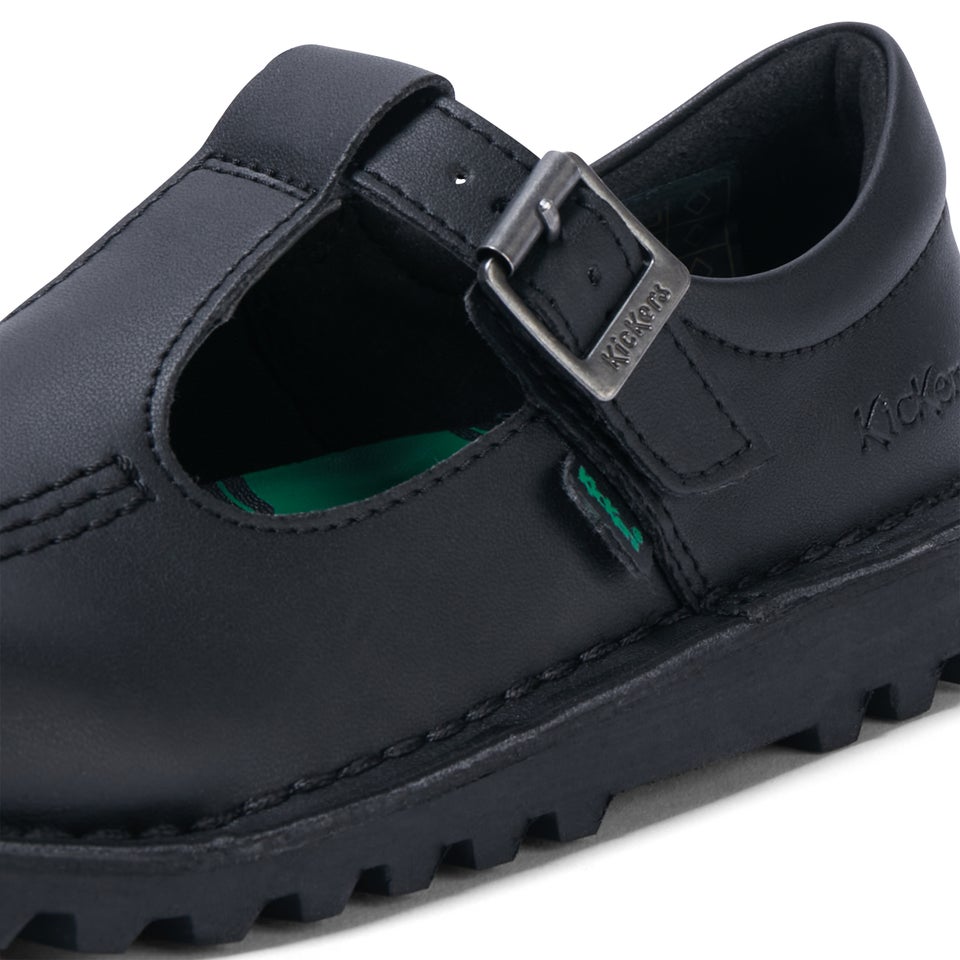 Junior Girls Kick T Bar Leather Alternative Black