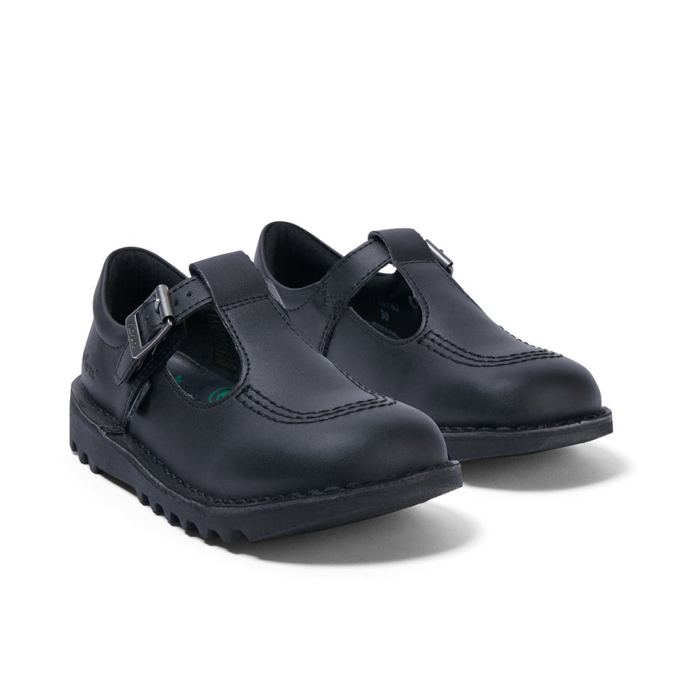Junior Girls Kick T Bar Leather Alternative Black
