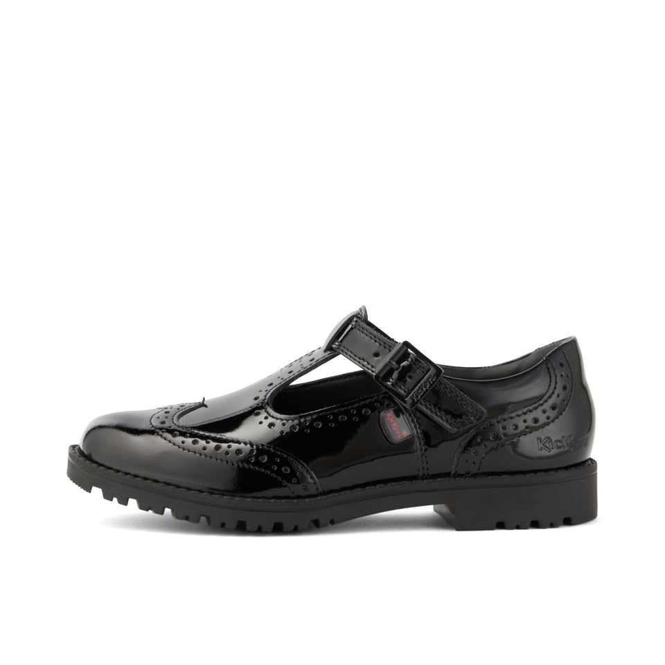Youth Womens Lachly Brogue T Bar Patent Leather Black