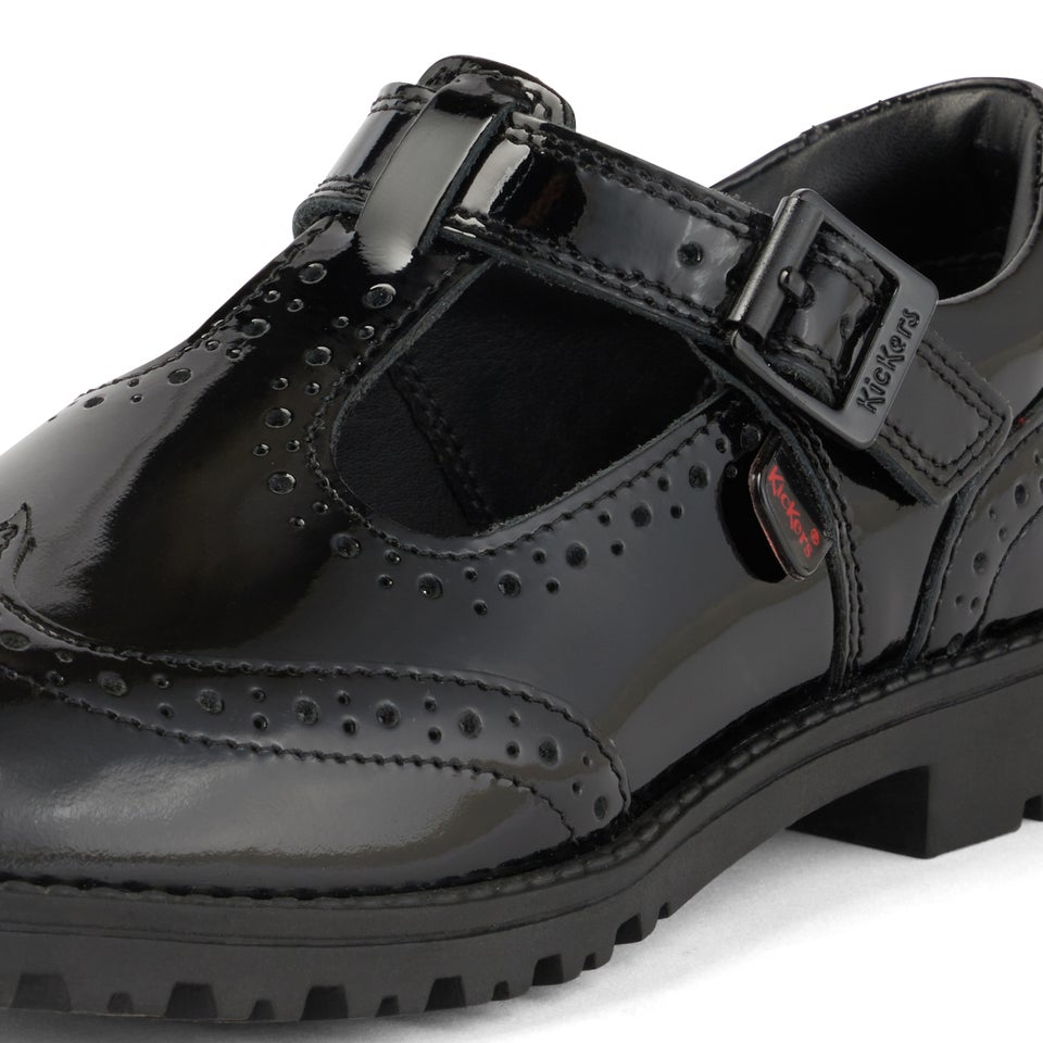 Youth Womens Lachly Brogue T Bar Patent Leather Black