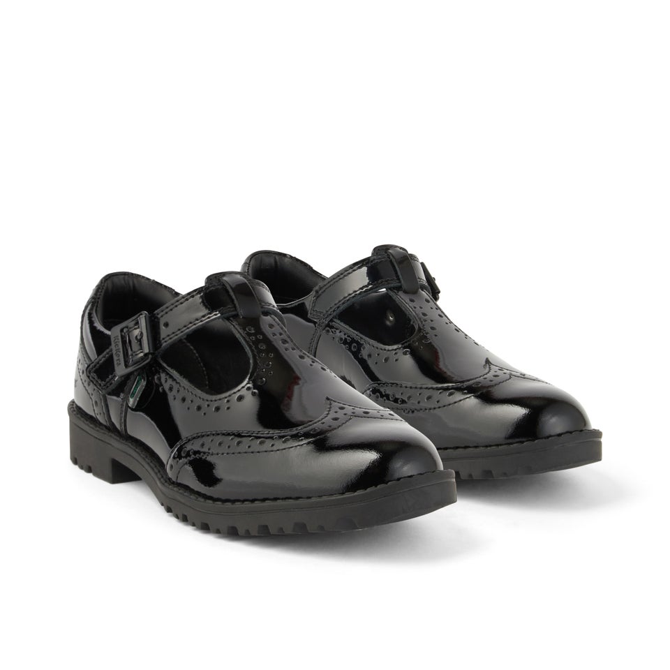 Youth Womens Lachly Brogue T Bar Patent Leather Black