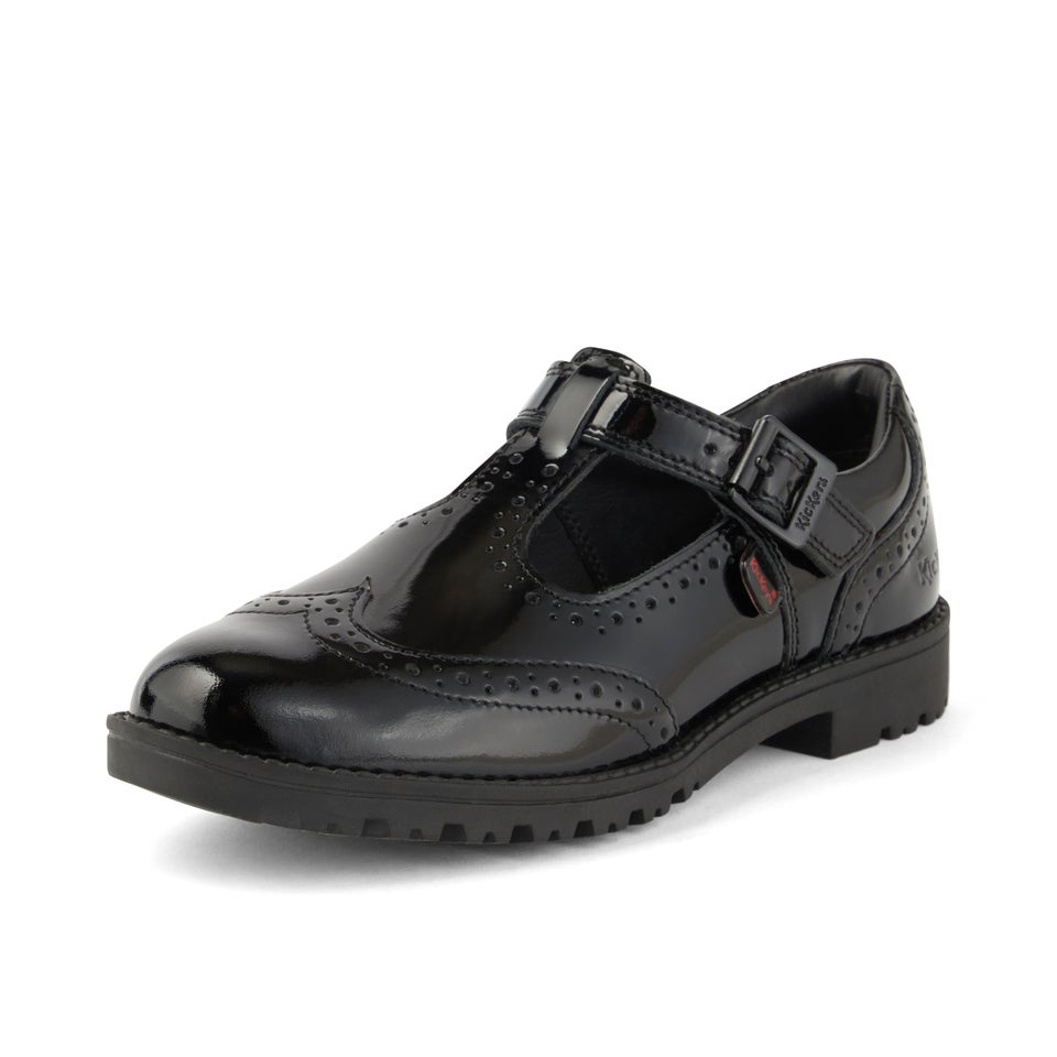 Youth Womens Lachly Brogue T Bar Patent Leather Black