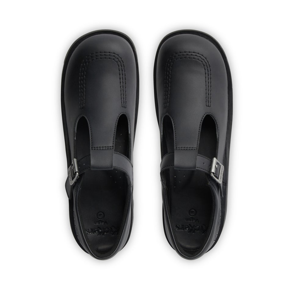 Youth Womens Kick T Bar Leather Alternative Black