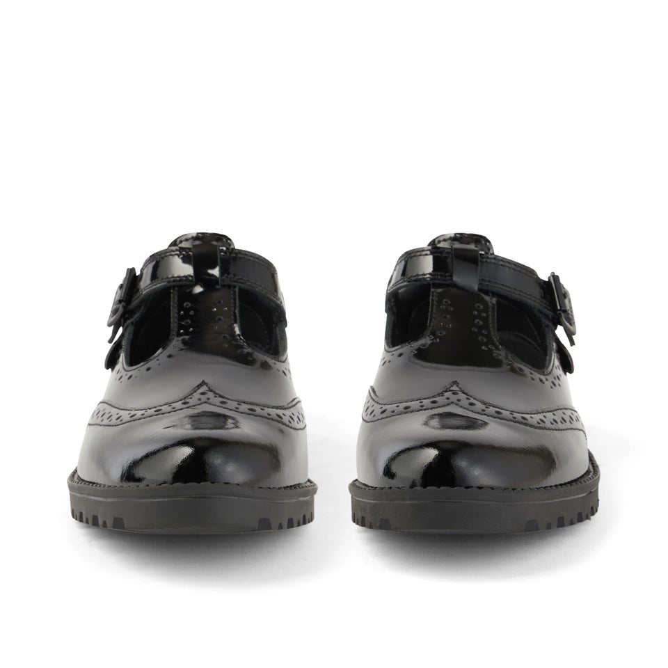 Junior Girls Lachly Brogue T-Bar Patent Leather Black