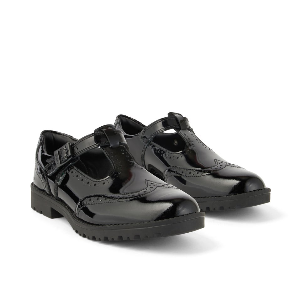 Junior Girls Lachly Brogue T-Bar Patent Leather Black