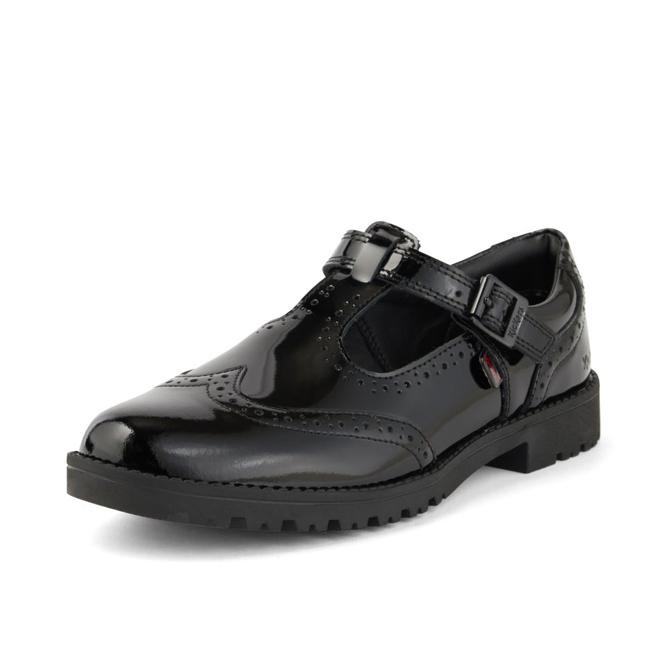 Junior Girls Lachly Brogue T-Bar Patent Leather Black