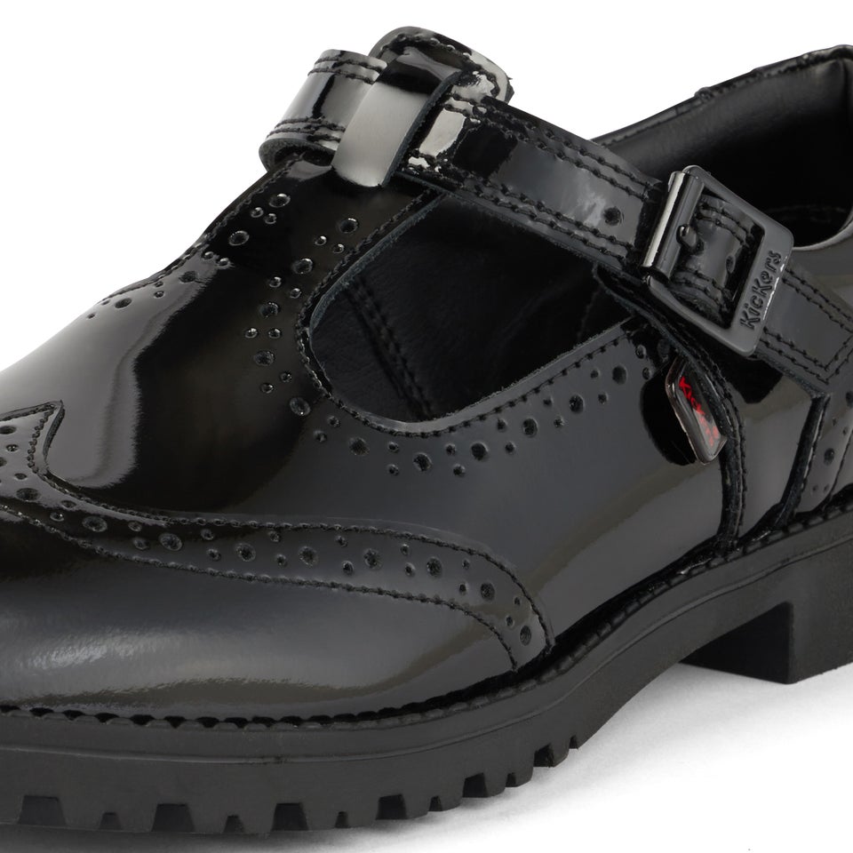 Junior Girls Lachly Brogue T-Bar Patent Leather Black