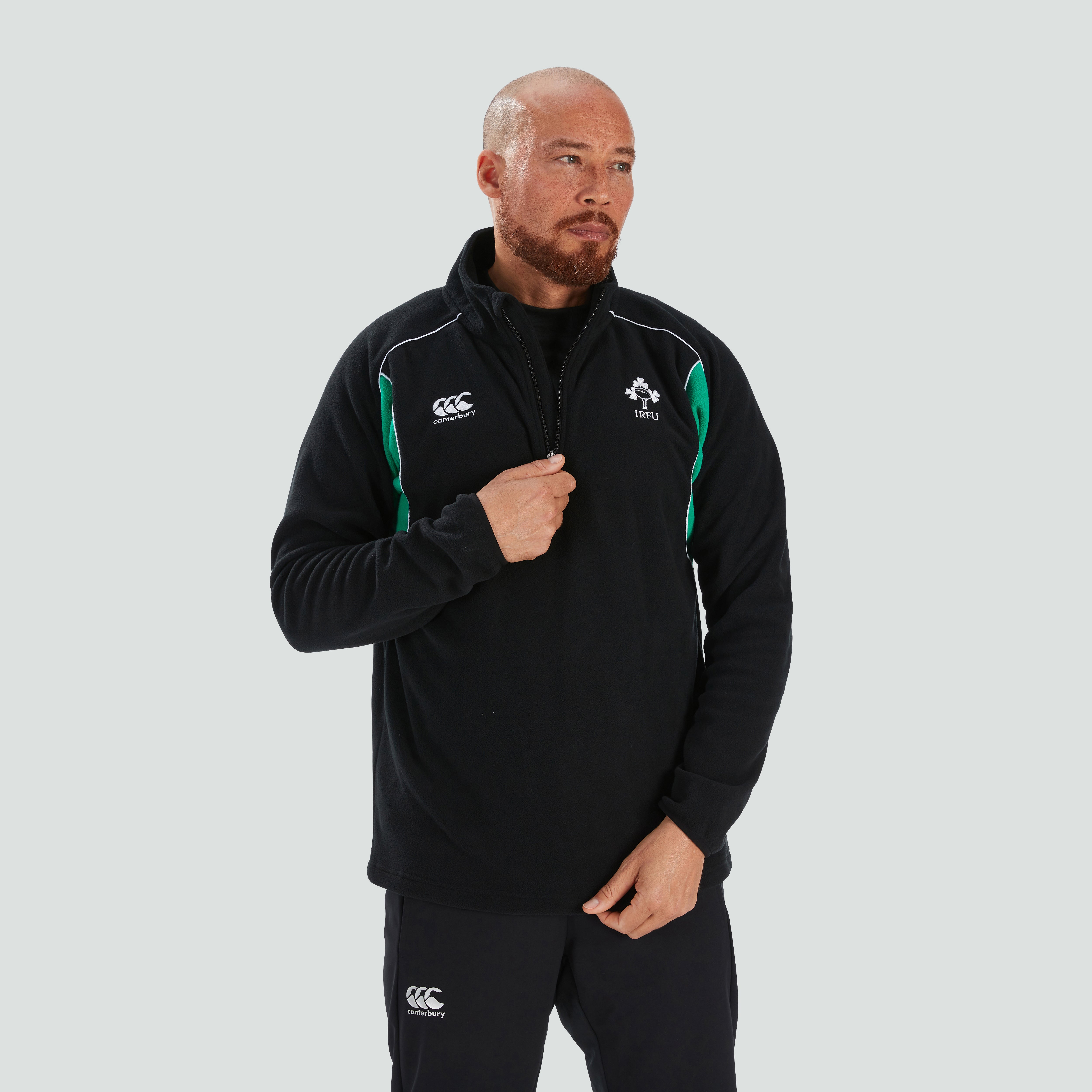 Canterbury ウォームアップウェア ブラック　アイルランド Mens Ireland Classic 1/4 Zip Fleece Black/Green | Canterbury
