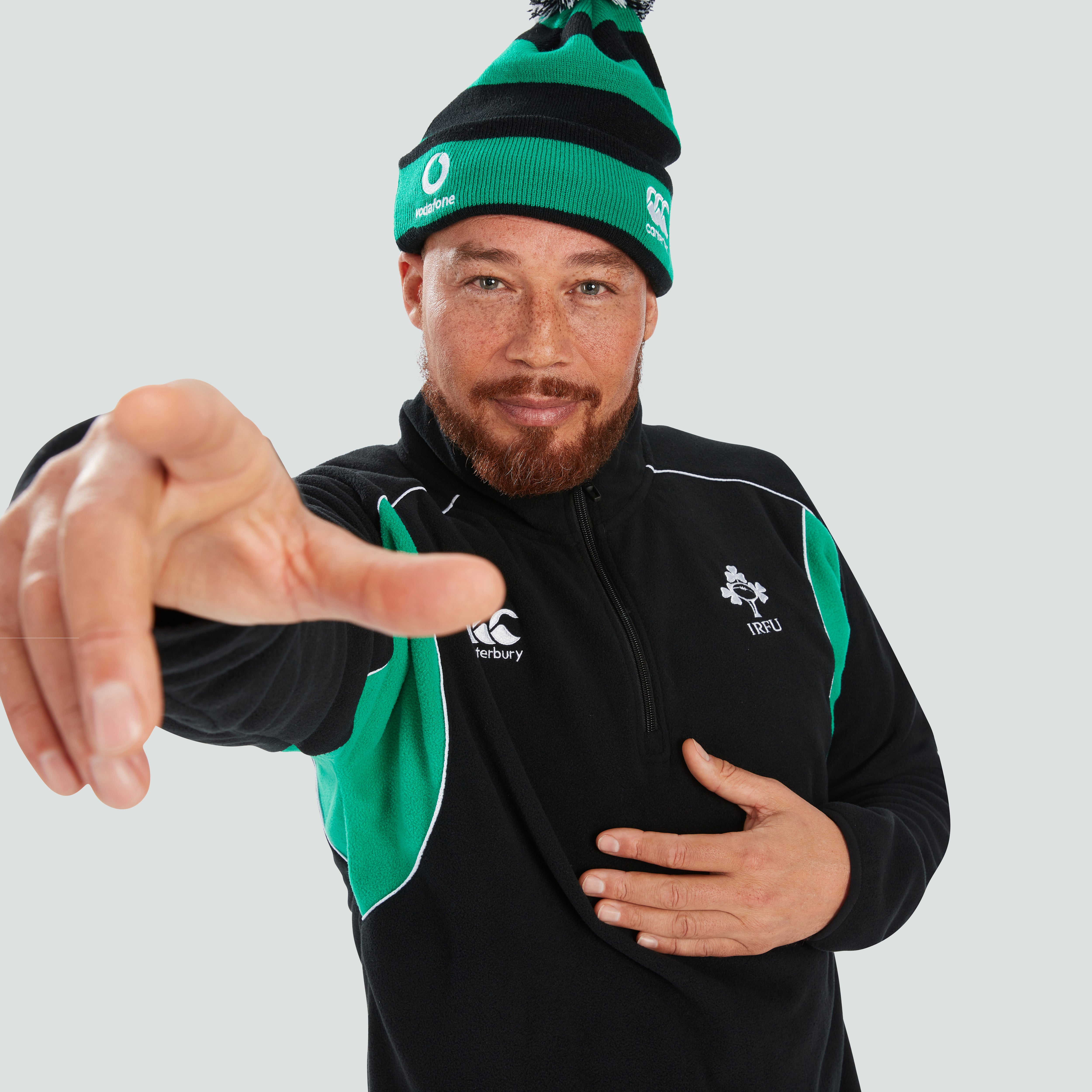 Mens Ireland Classic 1/4 Zip Fleece Black/Green | Canterbury