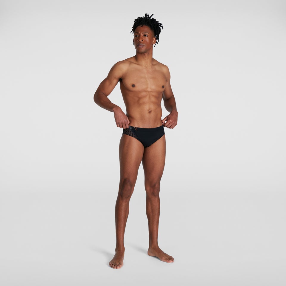 Slip de bain Homme Tech Panel 7 cm noir/orange