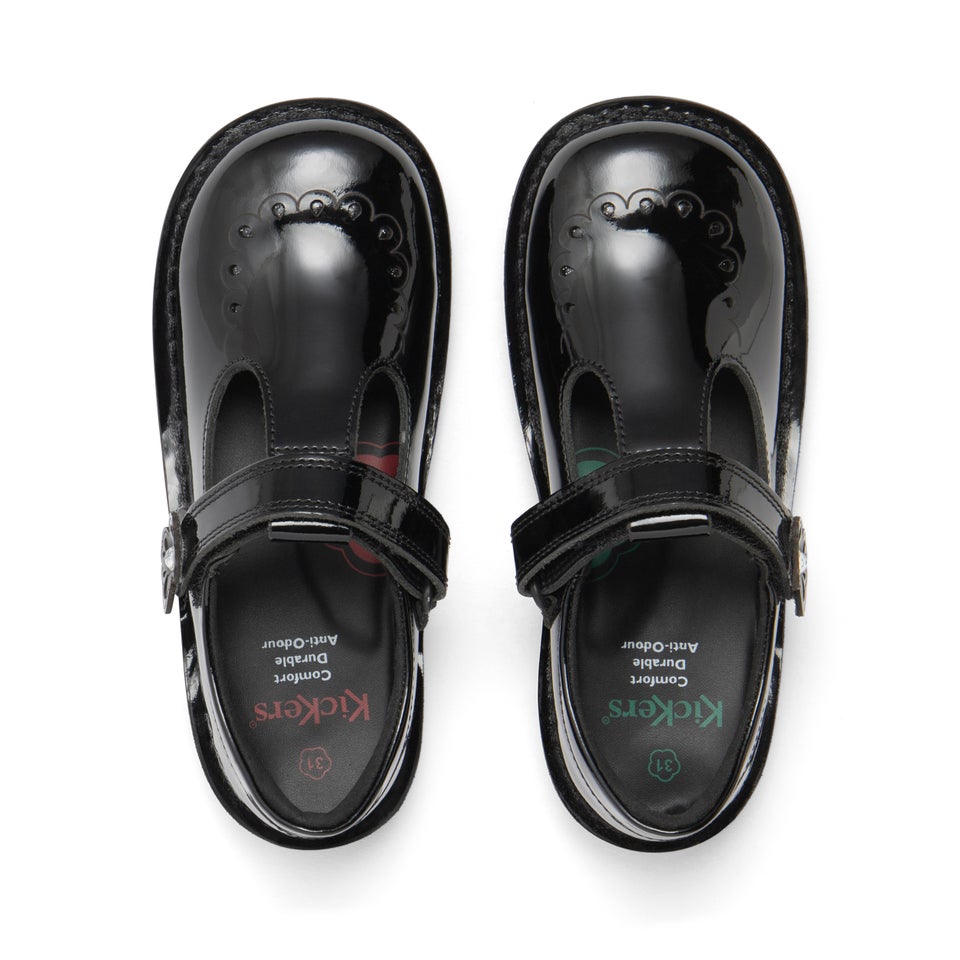 Junior Girls Kick T Bar Bloom Patent Leather Black